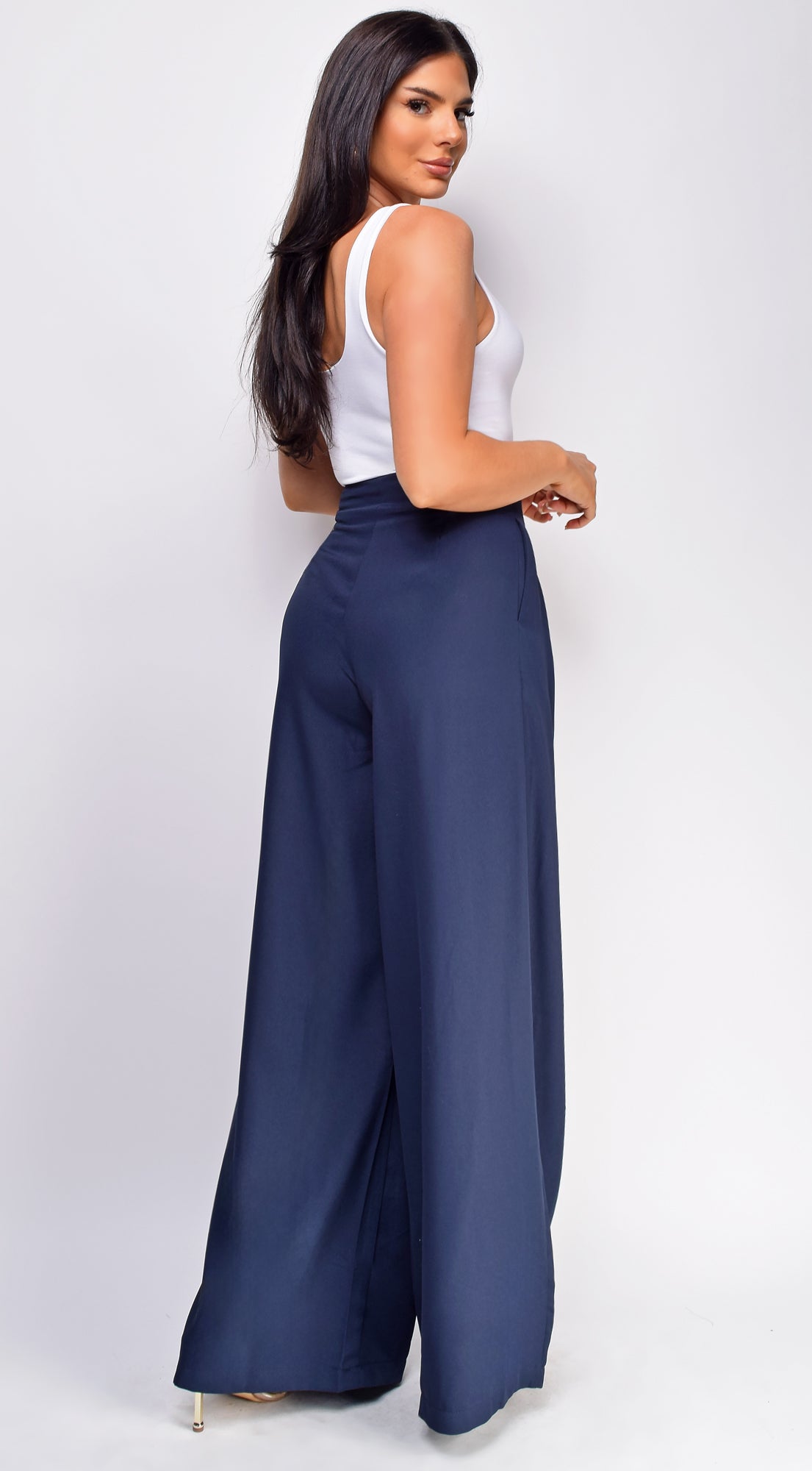 Suri Navy Blue Wide Pleated Wide Leg Pants