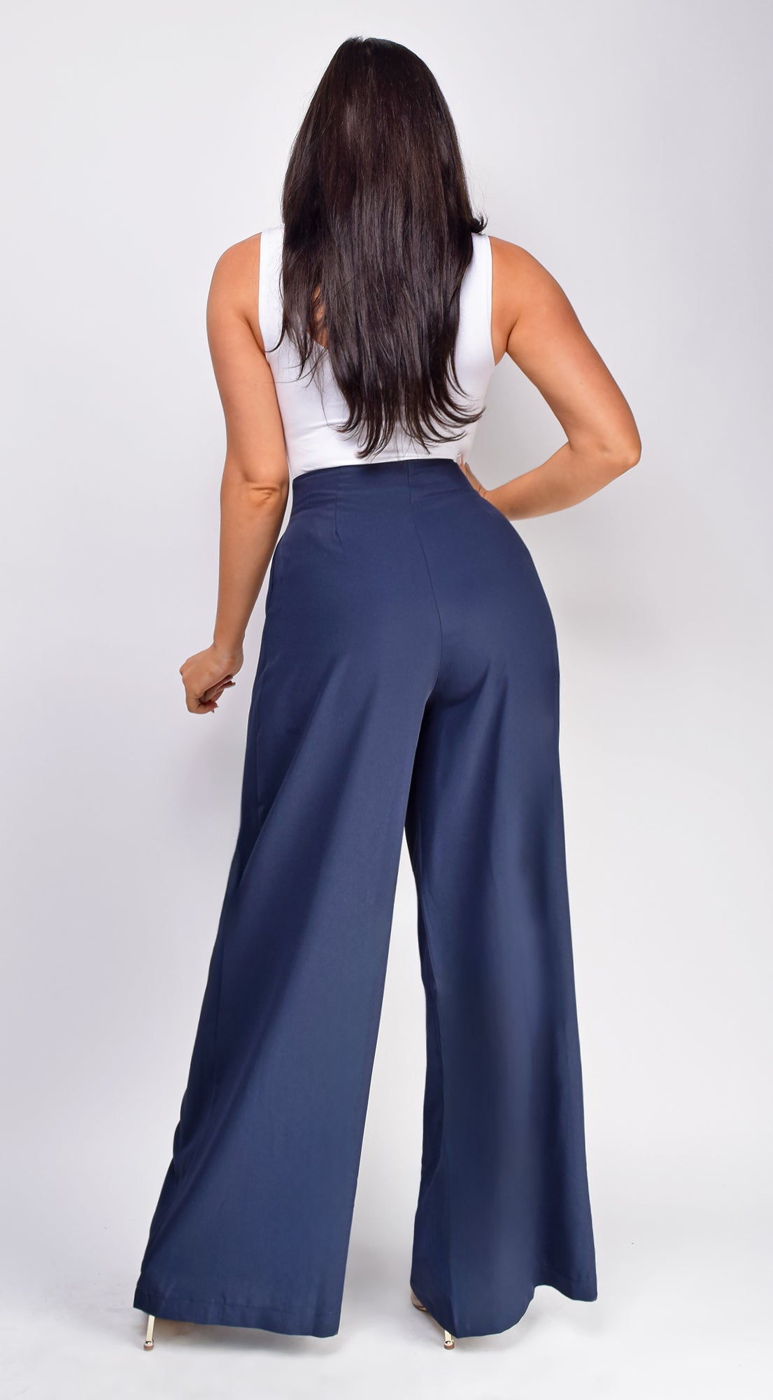 Suri Navy Blue Wide Pleated Wide Leg Pants