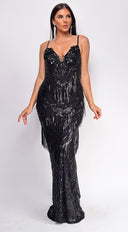 Ianthe Black Tassel Sequin Maxi Dress