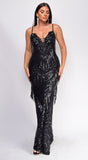 Ianthe Black Tassel Sequin Maxi Dress