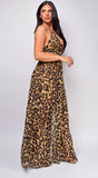 Ravenna Brown Leopard Print Double Slit Maxi Dress