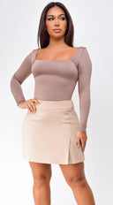 Jona Square Neck Long Sleeve Bodysuit - Taupe
