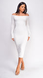 Venina Off White Off Shoulder Long Sleeve Midi Dress