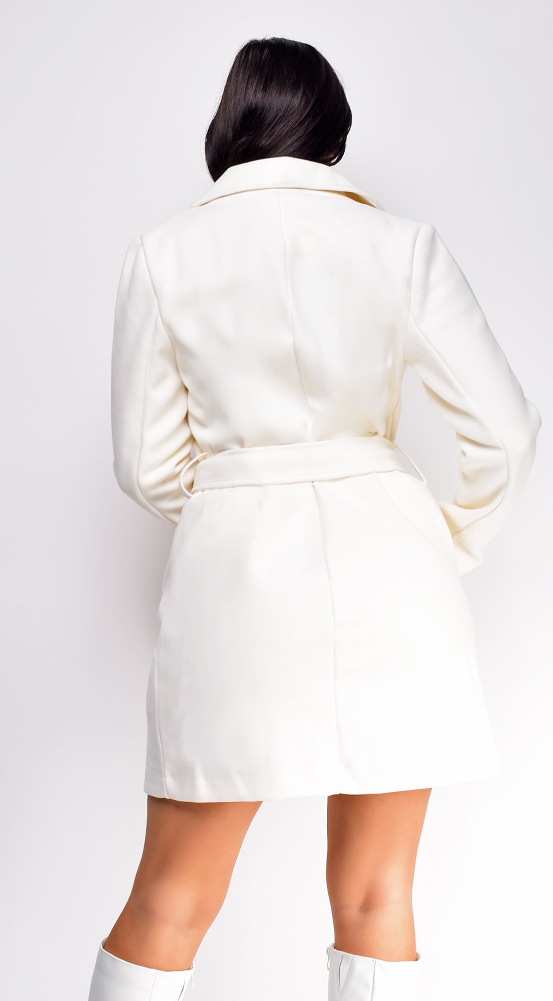 Lina Ivory White Waist Tie Trench Coat