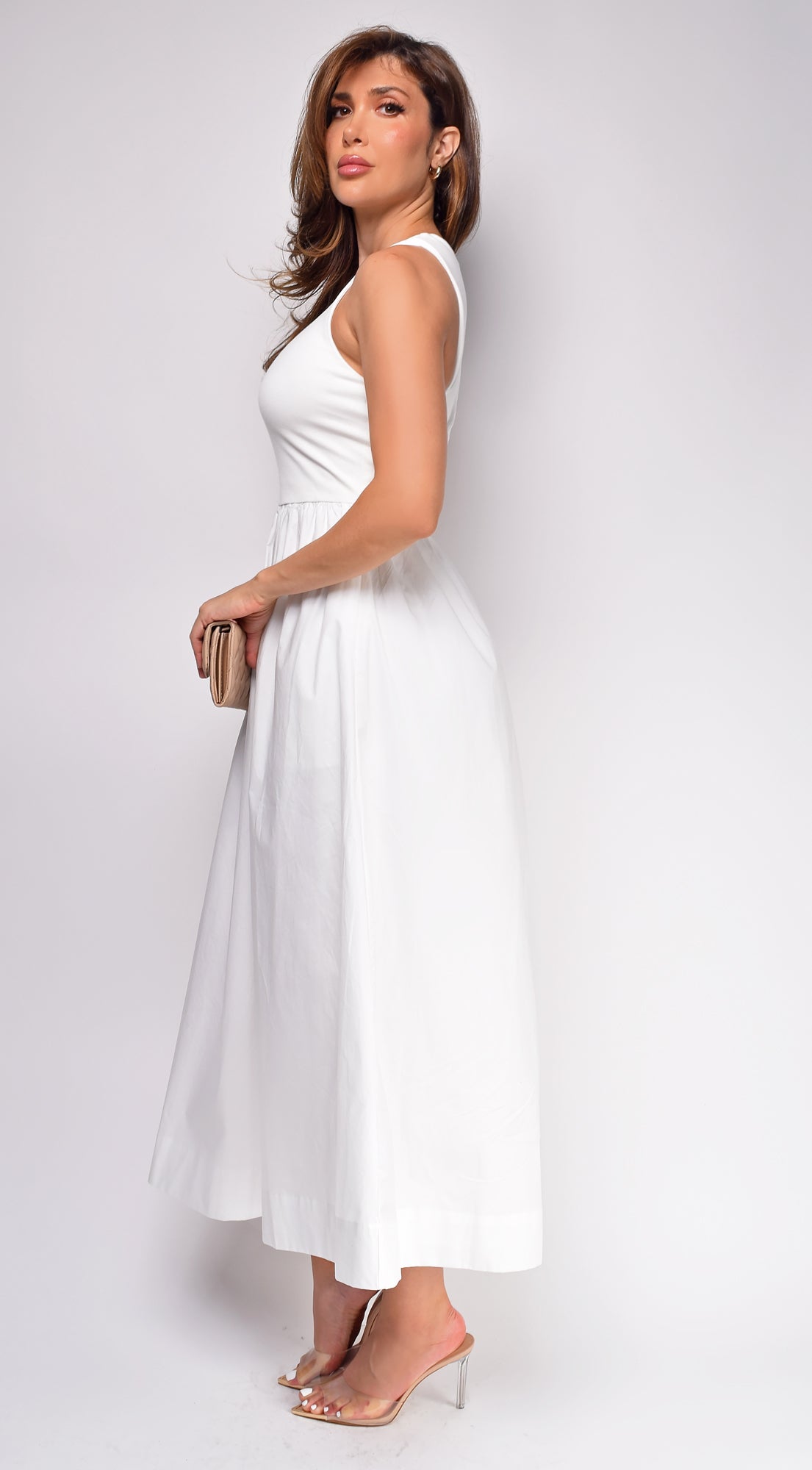 Reign White Mixed Media Midi Dress