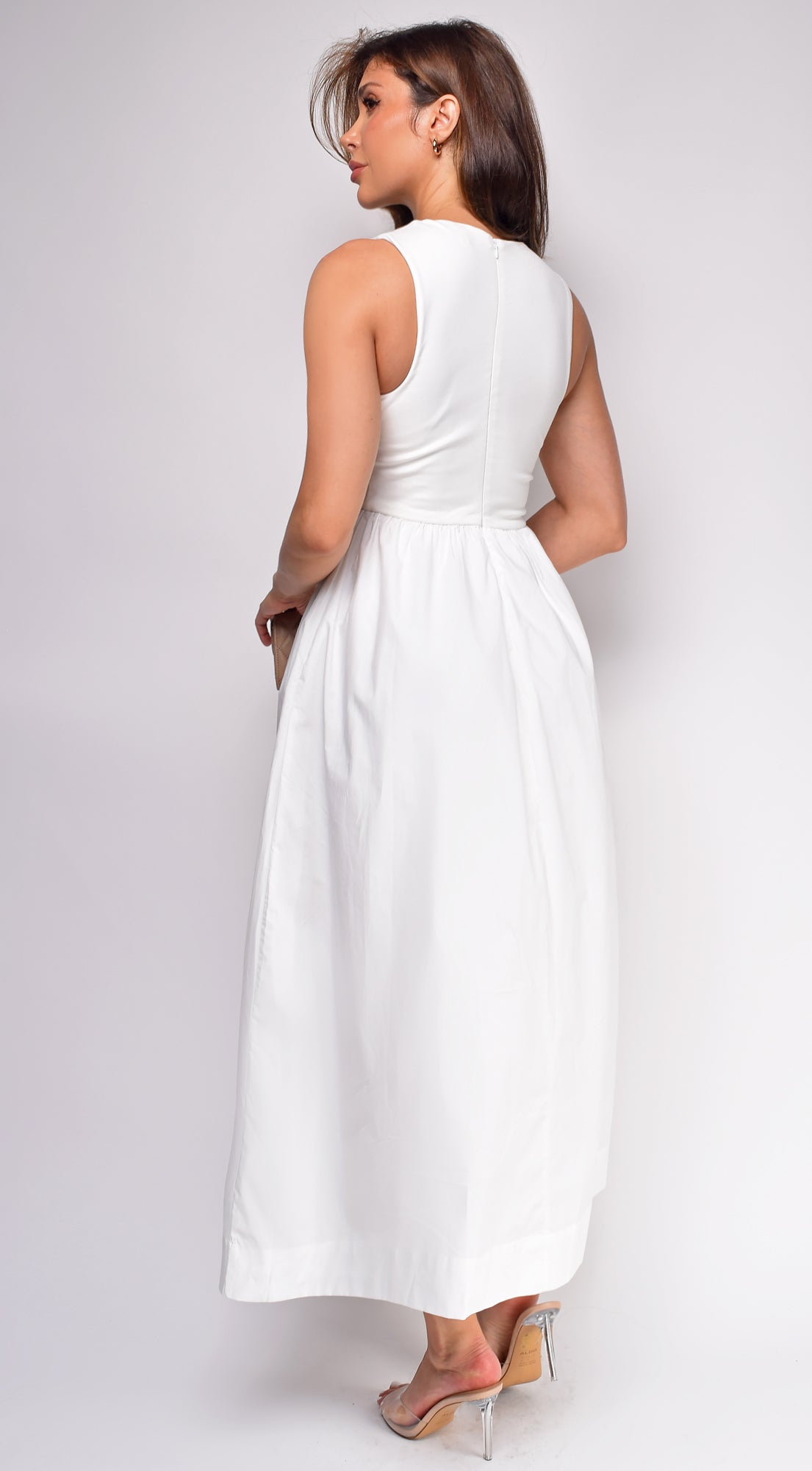 Reign White Mixed Media Midi Dress