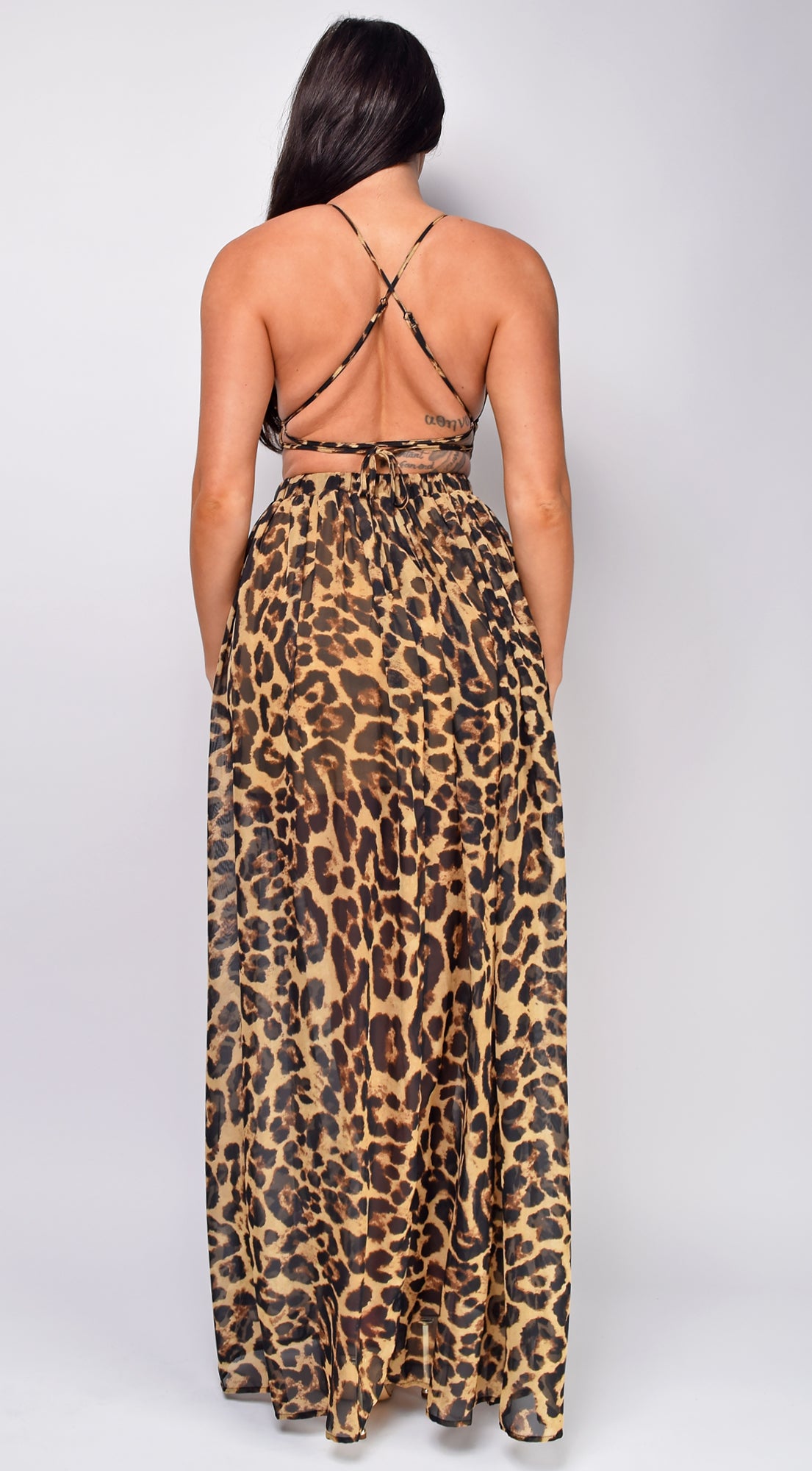 Ravenna Brown Leopard Print Double Slit Maxi Dress