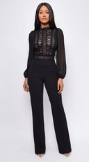 Nerine Crochet Lace Mesh Jumpsuit - Black