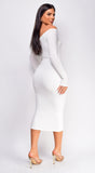 Venina Off White Off Shoulder Long Sleeve Midi Dress
