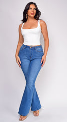 Aven Blue Medium Wash High Rise Bootcut Flare Jeans