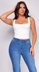 Sierra White Scoop Neck Tank Top styled outfit flat lay