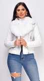 Alivia White Faux Fur Collar Suede Moto Jacket