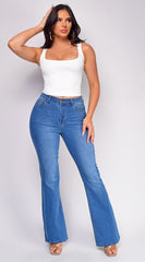 Aven Blue Medium Wash High Rise Bootcut Flare Jeans