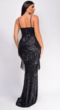 Ianthe Black Tassel Sequin Maxi Dress