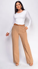 Unity Beige Straight Leg Pin Tuck Pants