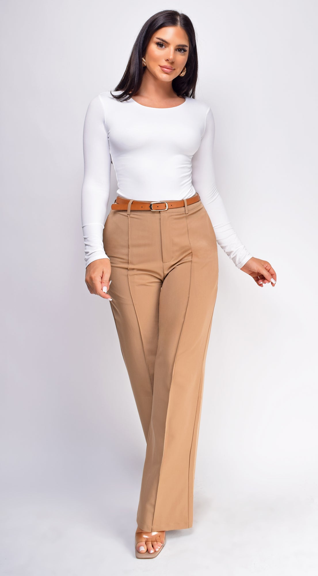 Unity Beige Straight Leg Pin Tuck Pants