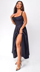 Noura Bustier Lace Up Midi Dress - Black