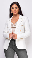 Viva White Gold Button Blazer Jacket styled outfit flat lay