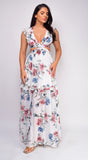 Samiya White Multi Color Floral Ruffle Maxi Dress