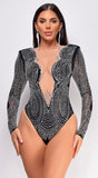 Daphne Black Mesh Rhinestone Bodysuit
