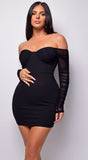 Yasna Black Mesh Ruched Sleeve Mini Dress