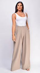 Suri Beige Wide Pleated Wide Leg Pants