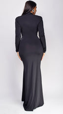 Josephine Black Deep V Plunge Maxi Dress back view on model