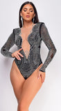 Daphne Black Mesh Rhinestone Bodysuit