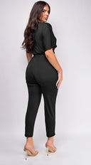 Lia Black V Neck Jumpsuit close-up of neckline detail