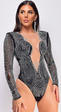 Daphne Black Mesh Rhinestone Bodysuit