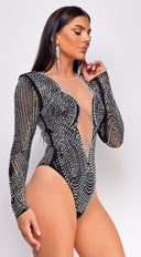 Daphne Black Mesh Rhinestone Bodysuit