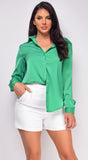 Tegan Kelly Green Satin Button Down Shirt