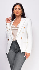 Viva White Gold Button Blazer Jacket