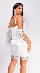 Julie White Fringe Off The Shoulder Bandage Dress