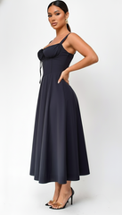 Noura Bustier Lace Up Midi Dress - Black