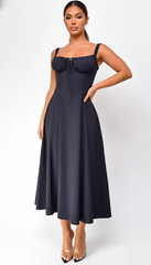 Noura Bustier Lace Up Midi Dress - Black