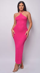 Athenia Fuchsia Pink Crochet Knit Midi Dress