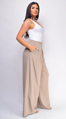 Suri Beige Wide Pleated Wide Leg Pants