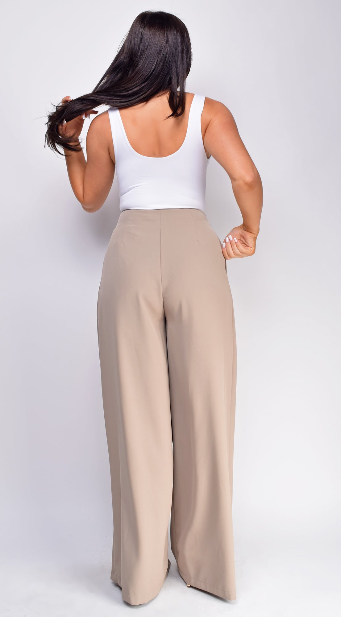 Suri Beige Wide Pleated Wide Leg Pants