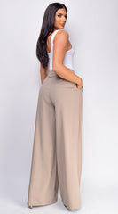 Suri Beige Wide Pleated Wide Leg Pants