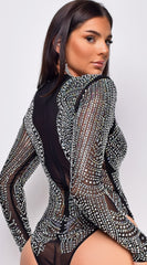 Daphne Black Mesh Rhinestone Bodysuit