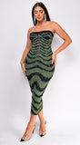 Zemira Green Black Metallic Print Midi Dress