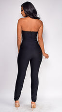 Pamina Black Chain Bandage Jumpsuit back view on model