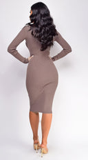 Aura Button Ribbed Midi Dress - Beige