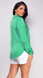 Tegan Kelly Green Satin Button Down Shirt