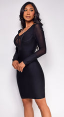 Nicoleta Black Long Sleeve Bandage Midi Dress | Emprada Nicoleta Black Long Sleeve Bandage Midi Dress | Emprada