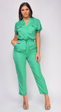Darya Green Button Up Jumpsuit