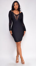 Nicoleta Black Long Sleeve Bandage Midi Dress