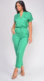 Darya Green Button Up Jumpsuit