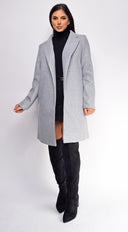 Amaris Gray Long Line Coat back view on model
